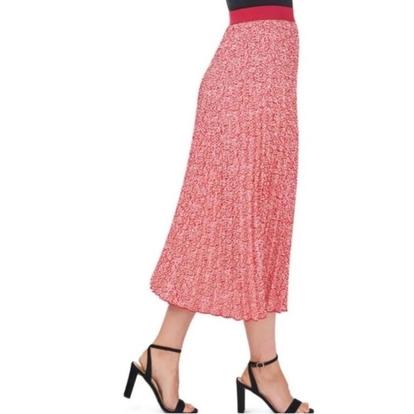 Vince Camuto Women's Red, Pink, & Ivory Pleated Elastic Waist Midi Skirt New - Picture 9 of 16